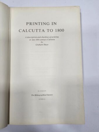 PRINTING IN CALCUTTA TO 1800